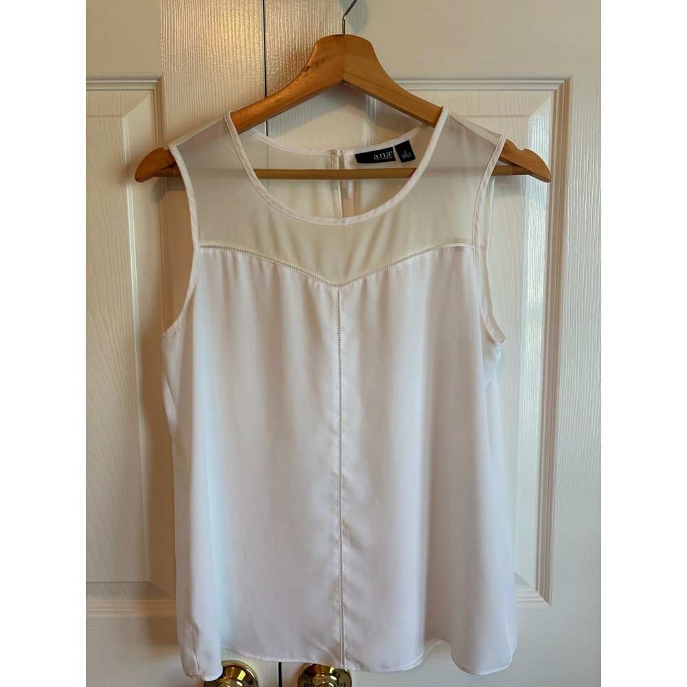ana A New Approach White Sleeveless Blouse Mesh Yoke Ladder Lace Size S